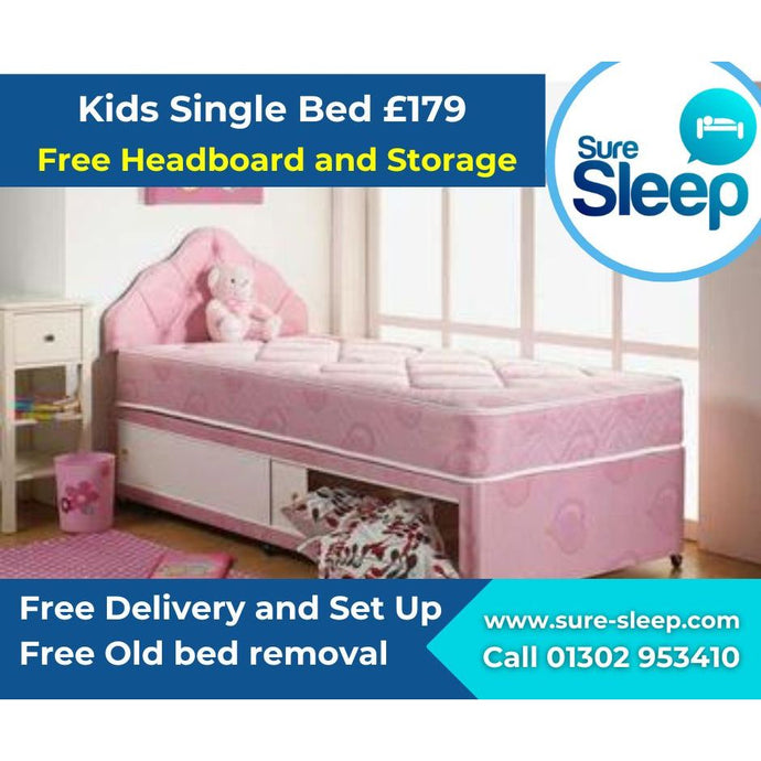 Childrens Slide Storage Single Divan Bed With Free Headboard & Storage